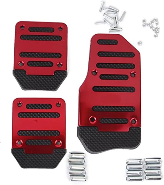 Auto Pedaal Sets - Universele Antislip - Verbeterde Grip - Aluminium Constructie - 3 Delig - Rood Zwart