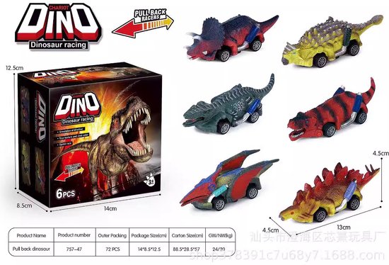Auto speelgoed jongens-Dinosaurus 6stuks – Zelfrijdend - Jurassic - Dinosaurussen speelfiguren - Dino speelgoed auto – Dinosaurussen speelgoed auto 2 jaar - Auto speelgoed jongens 2 jaar - Auto speelgoed jongens 3 jaar-Geschenkdoos van Cavallini