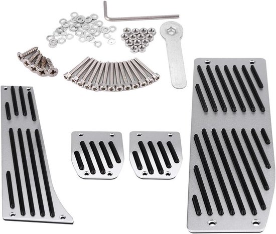 Auto Voetpedalen Set - Koppelingsgasrem Pedaal - Verbeterde Controle - Antislip Aluminium Oppervlak - 4 Stuks - Zilver Zwart