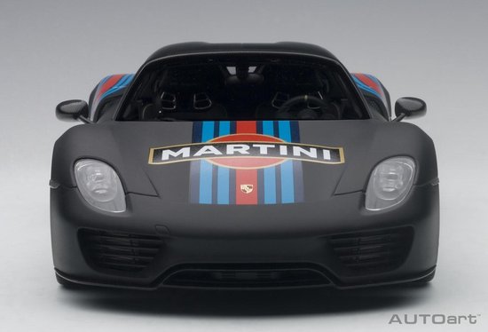 AutoArt 1/18 Porsche 918 Spyder Weissach Package - 2013 - Black/ Martini Livery van AUTOart