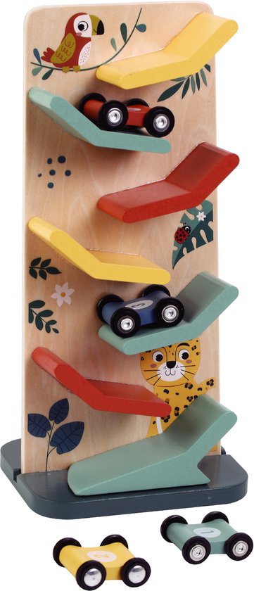 Autobaan - houten speelgoed - 3 autootjes - zig zag - klein model van Merkloos