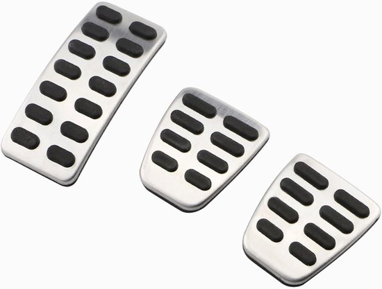 Autopedaal Covers - Pedaalbekleding RVS - Verbeteren Rijervaring - Antislipoppervlak - Set van 3 of 4 - Zilver Zwart