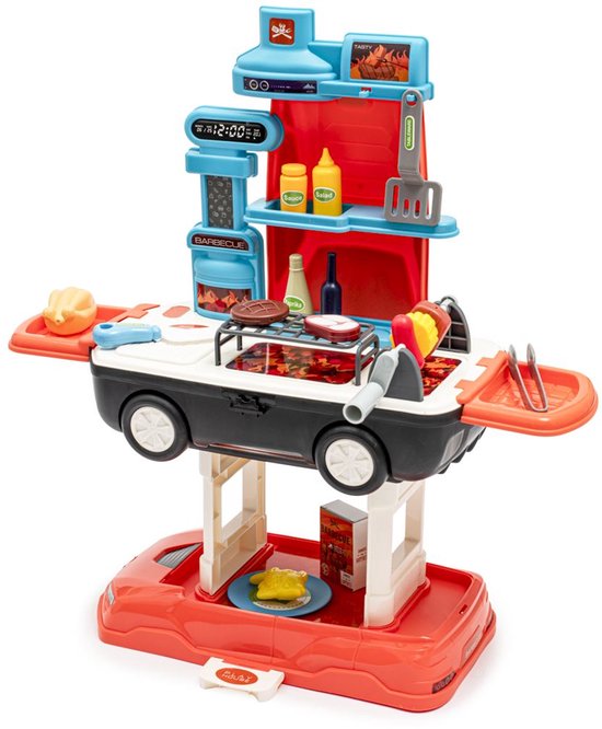 Baby Mix - Speelgoedvoertuig - Grillset oranje 2-in-1 plastic - Speelset - Auto - Keuken - Kookset - Kindervoertuig - Voertuig van Merkloos