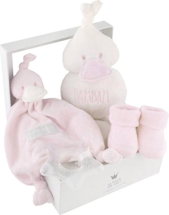 BamBam Cadeaudoos Eend, bijtring ster, sokjes - Roze - Baby cadeau van BamBam