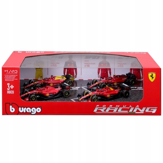 Bburago 78514 F1 Ferrari F1-75 & Sf-23 Sainz & Leclerc 1:43 Modelbouwkit Auto 4 Eenheden Rood van Bburago