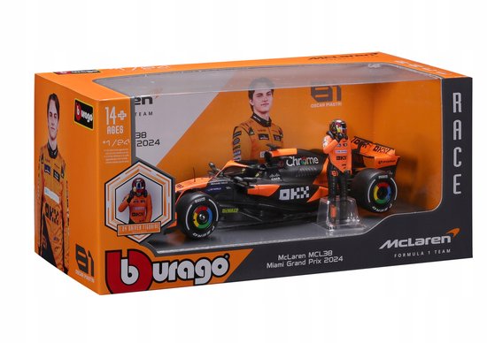Bburago F1 McLaren MCL38 1:24 Modelauto met Oscar Piastri-figuur van Bburago