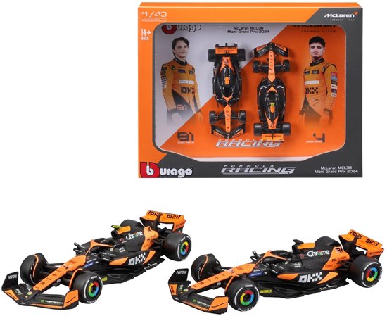 Bburago F1 speelgoedauto McLaren MCL38 2024 set Norris Piastri 1:43. van Merkloos