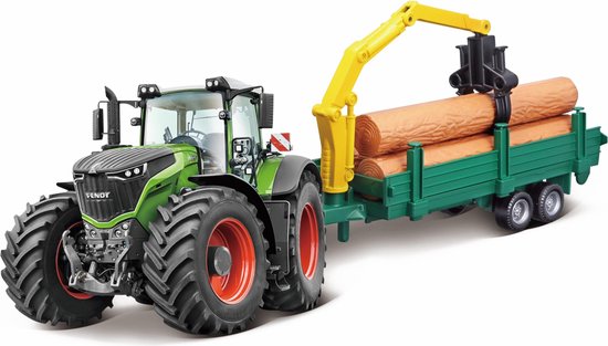 Bburago Fendt 1000 VARIO TRACTOR + TREE FORWARDER 10 CM groen/rood van Bburago