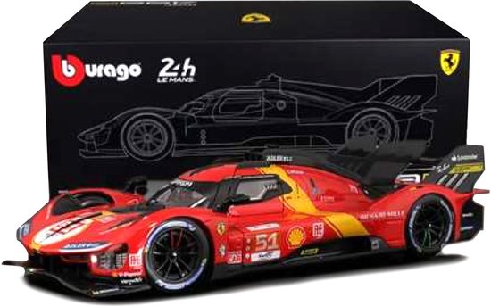 Bburago Ferrari 499P #50 Fuoco/Nielsen/Molina – winnaar 24H Le Mans 2024 – met luxe displaystand – modelauto (ca. 25 cm) – schaal 1:18 – rood van Bburago