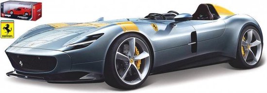 Bburago  Ferrari MONZA SP1 RACE & PLAY grijs/geel schaalmodel 1:18 van Bburago