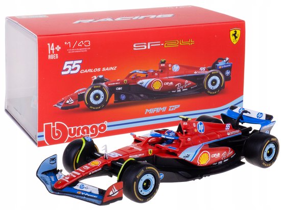 Bburago Ferrari SF-24 F1 GP Miami Modelauto 1:43 Carlos Sainz + doos van Merkloos