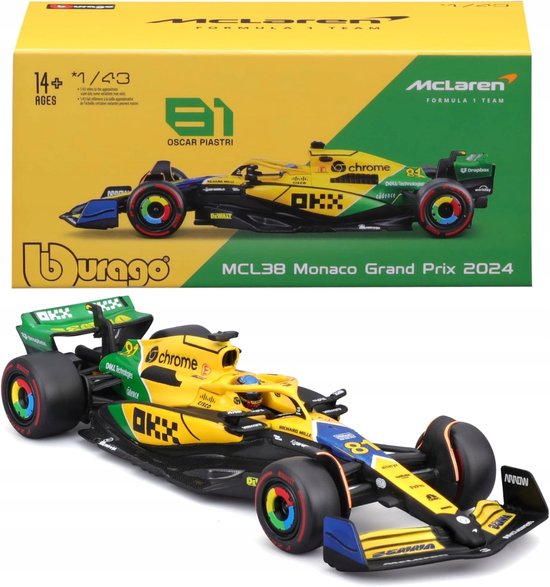 Bburago McLaren MCL38 F1 Monaco 2024 Oscar Piastri 1:43 Senna van Merkloos