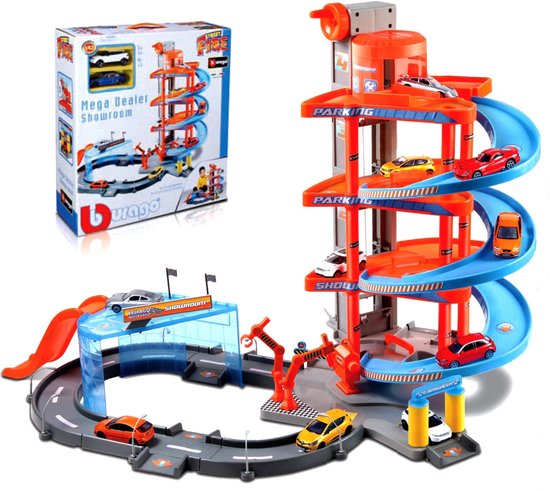 Bburago Mega Dealer Showroom BBURAGO MOTOR GROUP   2 cars 1:43 blauw/oranje van Bburago