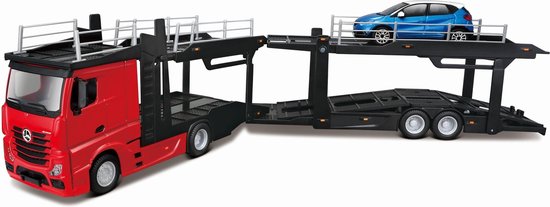 Bburago MERCEDES BENZ ACTROS 2545 MULTICAR CARRIER + RENAULT CAPTUR 2016 rood/blauw schaalmodel 1:43 van Merkloos