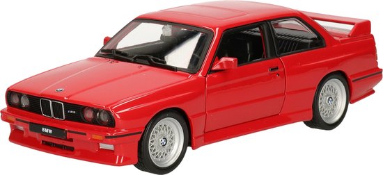 Bburago Modelauto - BMW M3 E30 - 1988 - rood - 17 cm - schaal 1:24 - speelgoedauto van Bburago