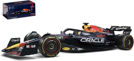 Bburago Red Bull F1 RB19 #1 Max Verstappen Formule 1 seizoen 2023 in luxe bewaarcase met helm modelauto schaalmodel - 12 cm groot - 1:43 - nieuw model van Bburago