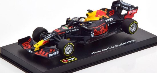Bburago Red Bull RB16 #33 Max Verstappen modelauto in luxe bewaarcase voorzien van berijder met helm - winnaar Abu Dhabi 2020 - schaal 1:43 van Bburago