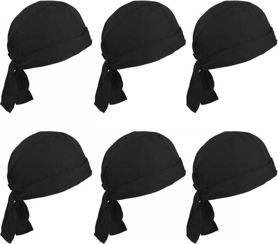 Beanie-muts 6 stuks - ademende sportbandana pet voor hoofdomtrek 55-58 cm - zwart - One Size . van Merkloos