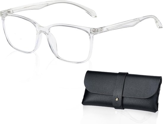 Blauwlichtblokkerende bril met lederen etui voor oogvermoeidheid, hoofdpijn en gaming, ideaal voor dagelijks gebruik door mannen en vrouwen
