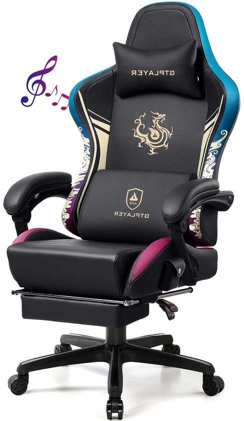 Bluetooth Gaming Stoel – Gamerstoel – Bureaustoel – PC Stoel – Game Fauteuil – Bluetooth 5.1 Speakers – Ergonomisch Met Voetsteun (Zwart)