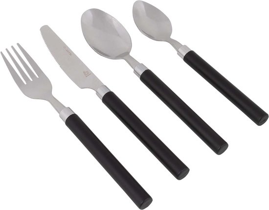 Bo-Camp - Bestekset - RVS - 16-Delig - 4 Personen - Zwart van Bo-Camp
