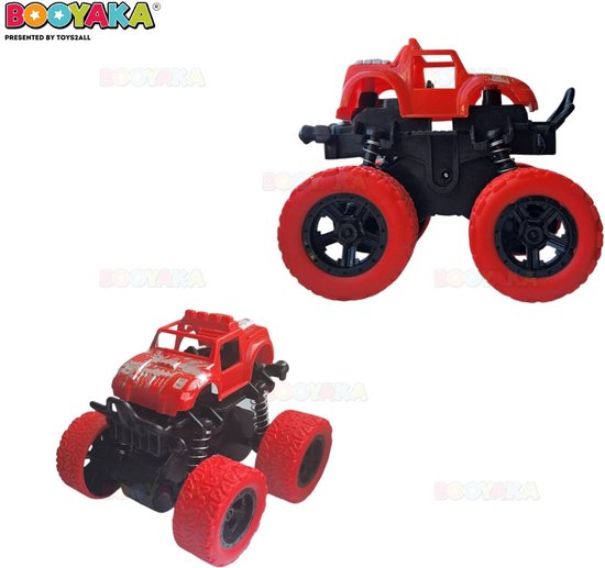 Booyaka® Big wheel stuntauto rood – Monstertruck – Monster truck - Stunt auto’s – Off road – Buiten speelgoed - Speelgoed auto - Auto Speelgoed Jongens – Stoer – Racen - Springende auto – Race auto - 360º Flip van Booyaka®