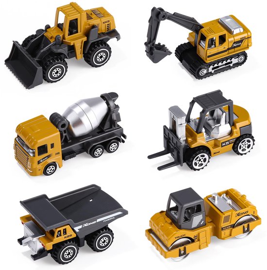 Bouwplaatsvoertuigen Metalen plastic graafmachine, bouwvoertuigen speelgoedauto voor kinderen vanaf 2 jaar Inclusief geschenken Graafmachine, wegscooter, kiepwagen, betonmolen, bulldozer, vorkheftruck van Merkloos