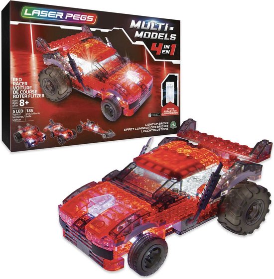 Bouwvoertuigen Laser Pegs Red Vehicle - 4 in 1 + 8 Jaar LED Licht 185 Onderdelen van Laser Pegs
