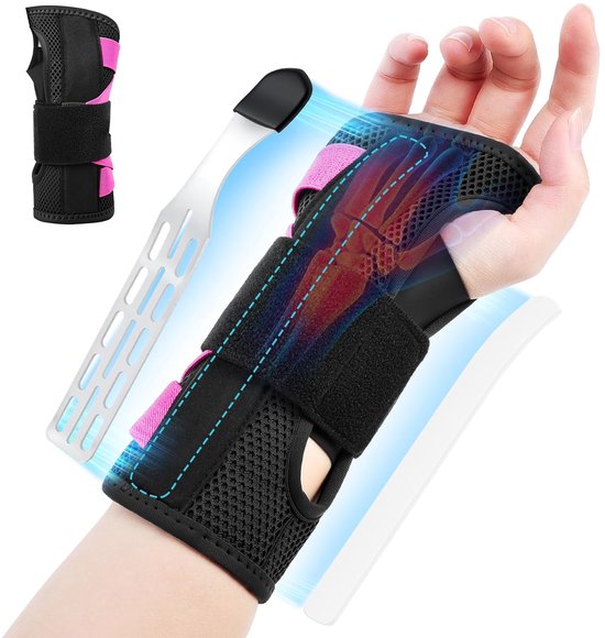 Brace met Metalen Spalk, Carpale Tunnel Polsbraces, Verstelbare Polssteun, Polssteun Spalk Stabilisator voor Mannen en Vrouwen, Verlicht Verstuikingen, Tendinitis, Gewrichtspijn, S/M