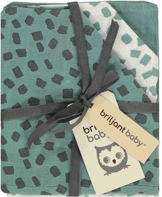 Briljant Baby - Washandjes Hydrofiel 17x20 - Flocks - 3 Stuks - Groen van Briljant
