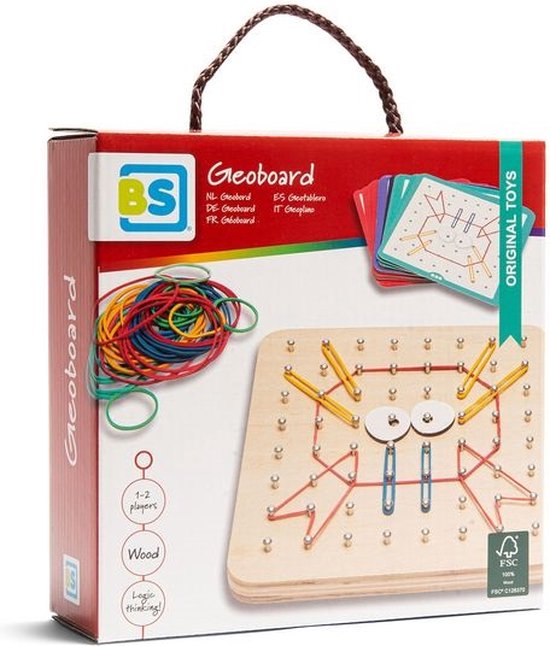 BS Toys Geobord - Speelgoed van FSC Hout - Elastiekspel - Motoriekspel - Montessori Speelgoed - Montessori - Kinderspeelgoed - 1 tot 2 Spelers - Cadeau kind van BS Toys