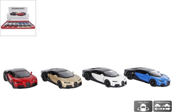 Bugatti Chiron Supersport Die Cast Pull Back 4ass 1:38 13cm verkoop per stuk Kinsmart van Bugatti