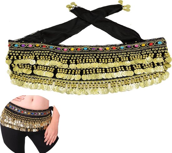 Buikdanskostuum Dames - Chiffon Heup Sjaal voor Podiumoptredens - Zwart - Feestkostuum met Buikdans Sjaal van Merkloos