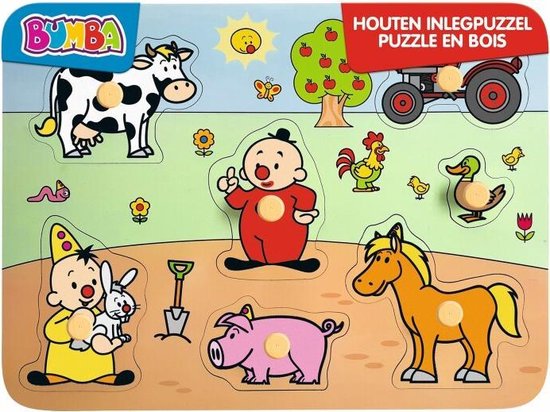 Bumba houten puzzel met nopjes -  dieren/boerderij - 7 stukken van Bumba