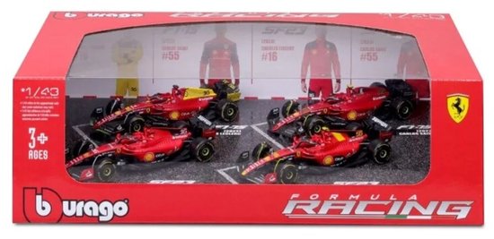 Burago Ferrari F1 #16 CHARLES LECLERC en CARLOS SAINZ - 4 CAR SET van Bburago
