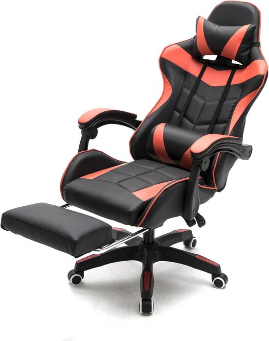 Bureau Stoel - Gaming Stoel - Thuiswerken - Verstelbare Rugleuning - 84 cm Hoog - Rood Zwart