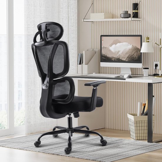 Bureaustoel Met 3D Armleuningen En Verstelbare Hoofdsteun - Desk Chair Met Dynamische Lendensteun - Ergonomische Office Chair In Hoogte Verstelbaar - Draagvermogen 150 Kg - Zwart van Merkloos