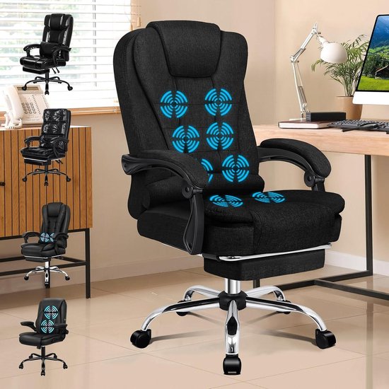 Bureaustoel met massage - Ergonomische stoel - Ontspannen werken - 8-punts massagesysteem - 94 x 58 x 120 cm - Zwart