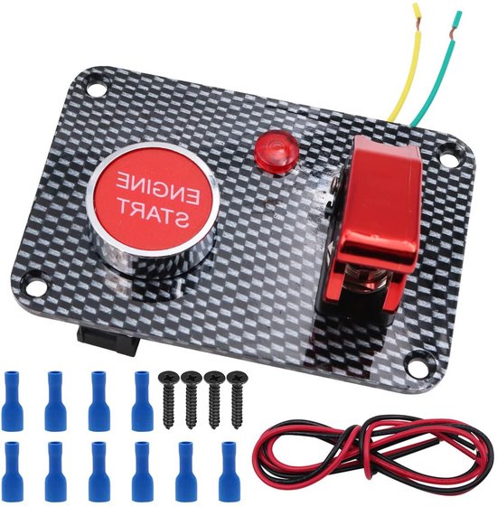Carbon Fiber Racing Auto 12V Contactslot Paneel Motor Start Drukknop Rode LED Schakelaar - Rood