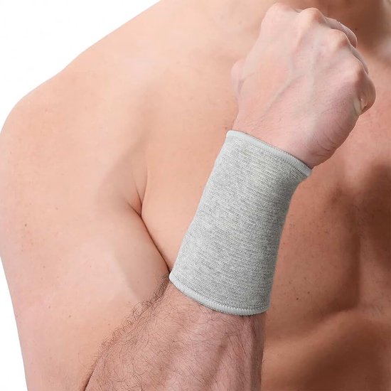 Care - Elastische polsband - ondersteunende elastische band, elastisch en ademend, gebreide stof, compressiebrace, voor tennis, fitness, sport, tendinitis (Grijs, 1 Stuk, Maat XXL)