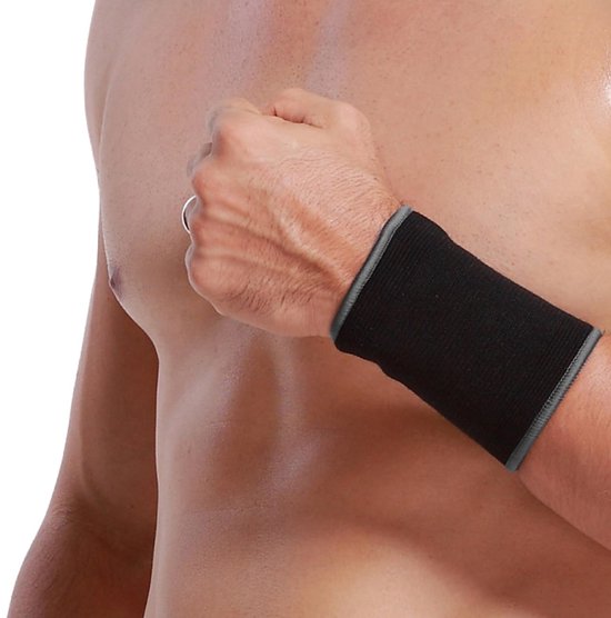 Care - Elastische polsband - ondersteunende elastische band, elastisch en ademend, gebreide stof, compressiebrace, voor tennis, fitness, sport, tendinitis (Zwart, 1 Stuk, Maat XL)