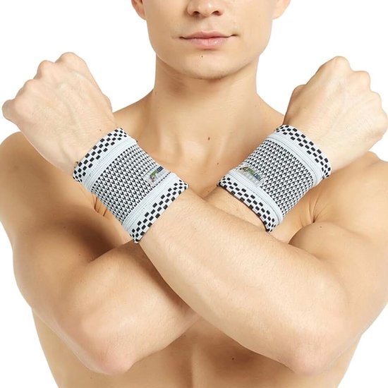 Care - Ondersteunende polsband, gebreide stof met bamboevezels, licht, elastisch en ademend - mannen, vrouwen - voor zweten, sport, lichaamsbeweging (Grijs, 1 Paar, Maat L)