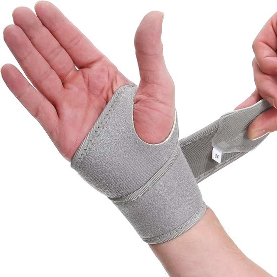 Care - Polsband - Elastische en ademende stof, verstelbare compressieband, mannen en vrouwen - ondersteunende overslagband voor bescherming bij sport (Grijs, 1 Stuk, Maat L)