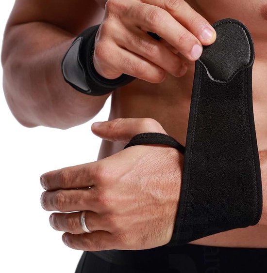 Care - Polsband - Elastische en ademende stof, verstelbare compressieband, mannen en vrouwen - ondersteunende overslagband voor bescherming bij sport (Zwart, 1 Paar, Maat M)