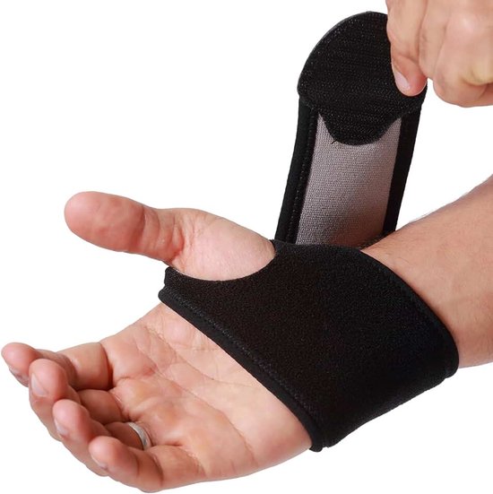 Care - Polsband - Elastische en ademende stof, verstelbare compressieband, mannen en vrouwen - ondersteunende overslagband voor bescherming bij sport (Zwart, 1 Stuk, Maat L)