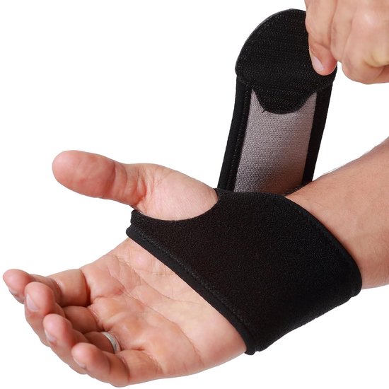 Care - Polsband - Elastische en ademende stof, verstelbare compressieband, mannen en vrouwen - ondersteunende overslagband voor bescherming bij sport (Zwart, 1 Stuk, Maat M)