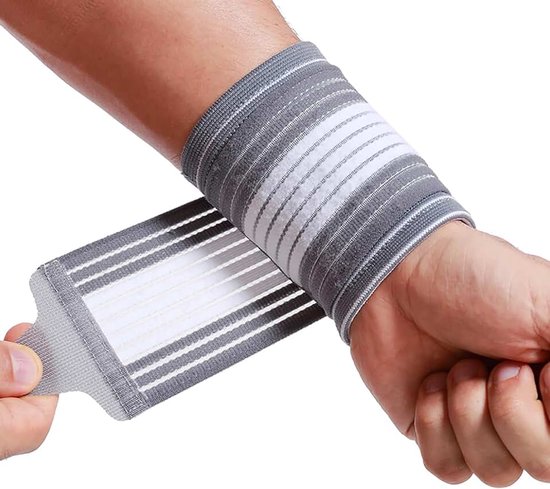 Care - Polsband - verstelbare compressieband - elastische en ademende stof, ondersteunende brace voor tennis, sport, oefeningen - mannen, vrouwen (Grijs, 1 Stuk, Maat L)