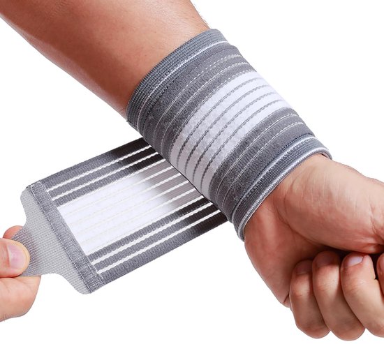 Care - Polsband - verstelbare compressieband - elastische en ademende stof, ondersteunende brace voor tennis, sport, oefeningen - mannen, vrouwen (Grijs, 1 Stuk, Maat M)