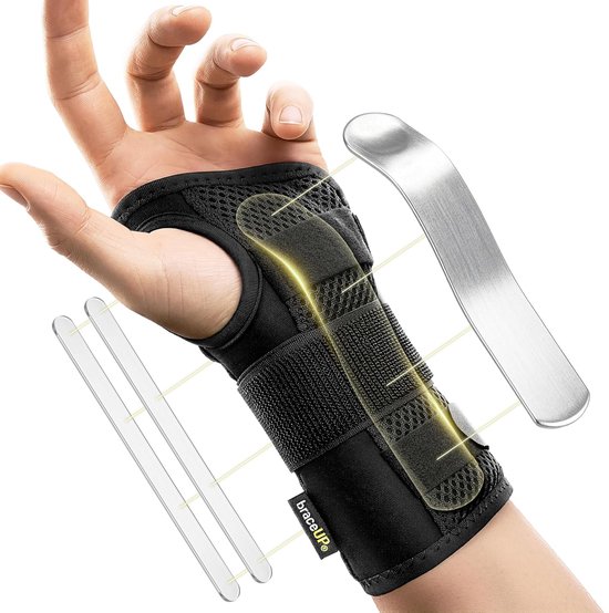Carpale Tunnel Polsbrace voor vrouwen en mannen - Metalen polsspalk voor hand- en polssteun en verlichting van artritis-pijn bij Tendonitis (S/M Linkshandig)