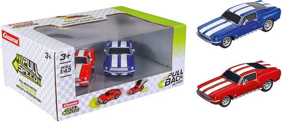 Carrera Speelgoedvoertuig Auto - Pull and Speed - Ford Mustang '67 - Pull Back Auto - Terugtrekauto - 1:43 - 2 Stuks van Merkloos